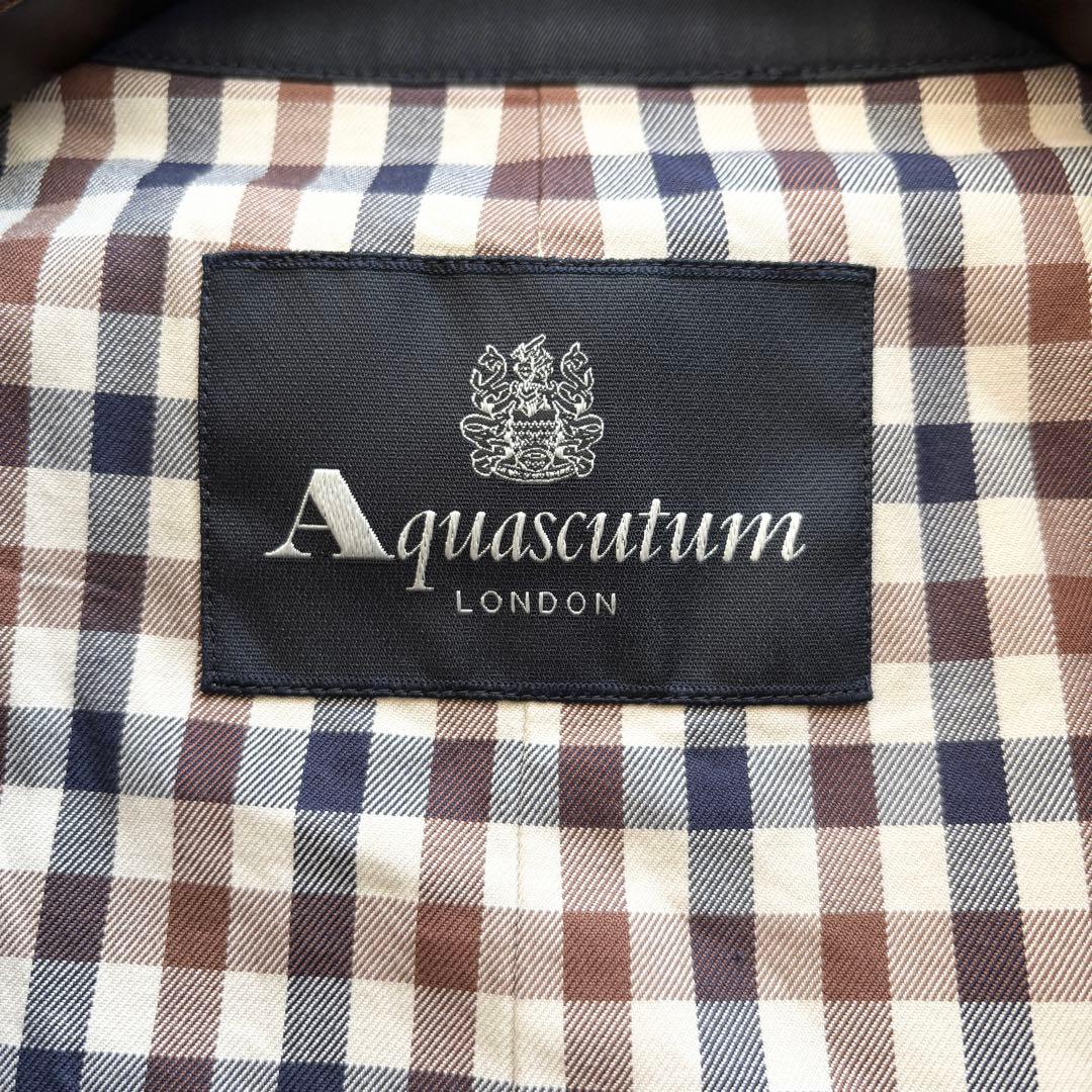 アクアスキュータム トレンチコート ロング丈 クラブチェック ネイビー 3L