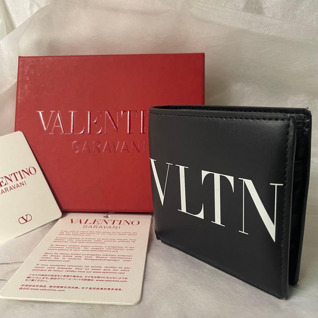 【極美品】VALENTINO バレンチノ VLTN レザー 二つ折り財布 黒