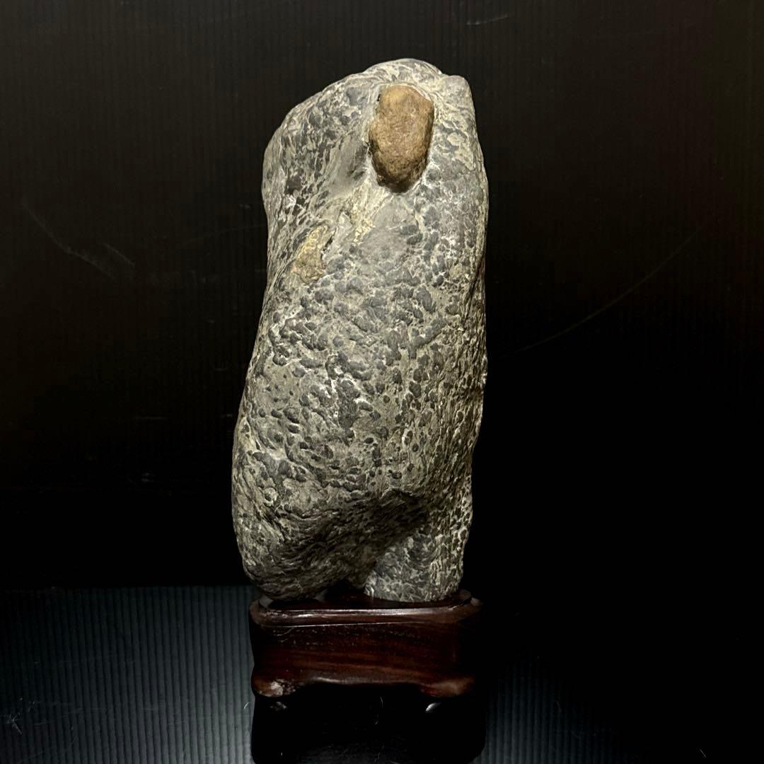 極上 瀬田石 水石 蟹肌 観音像型 瀬田川石 置物 唐木台付 盆景 盆栽