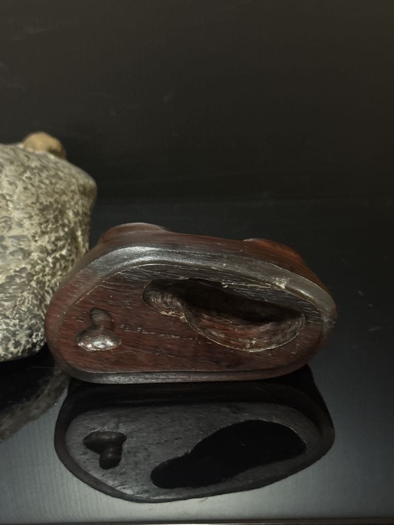 極上 瀬田石 水石 蟹肌 観音像型 瀬田川石 置物 唐木台付 盆景 盆栽
