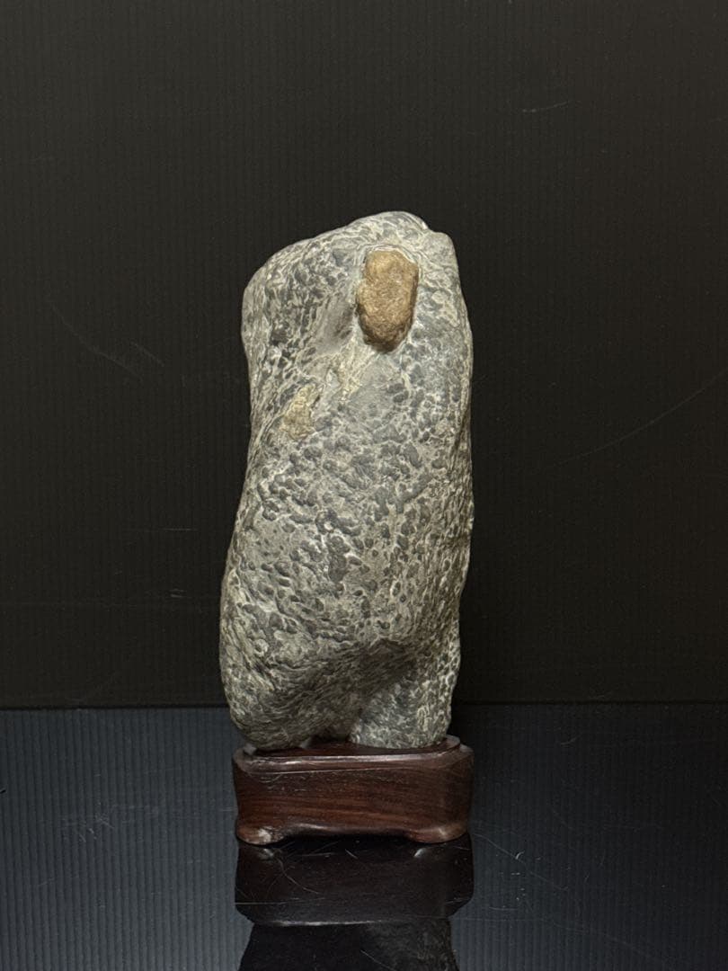 極上 瀬田石 水石 蟹肌 観音像型 瀬田川石 置物 唐木台付 盆景 盆栽