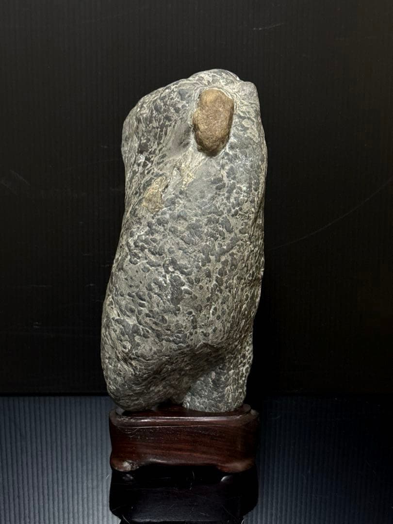 極上 瀬田石 水石 蟹肌 観音像型 瀬田川石 置物 唐木台付 盆景 盆栽