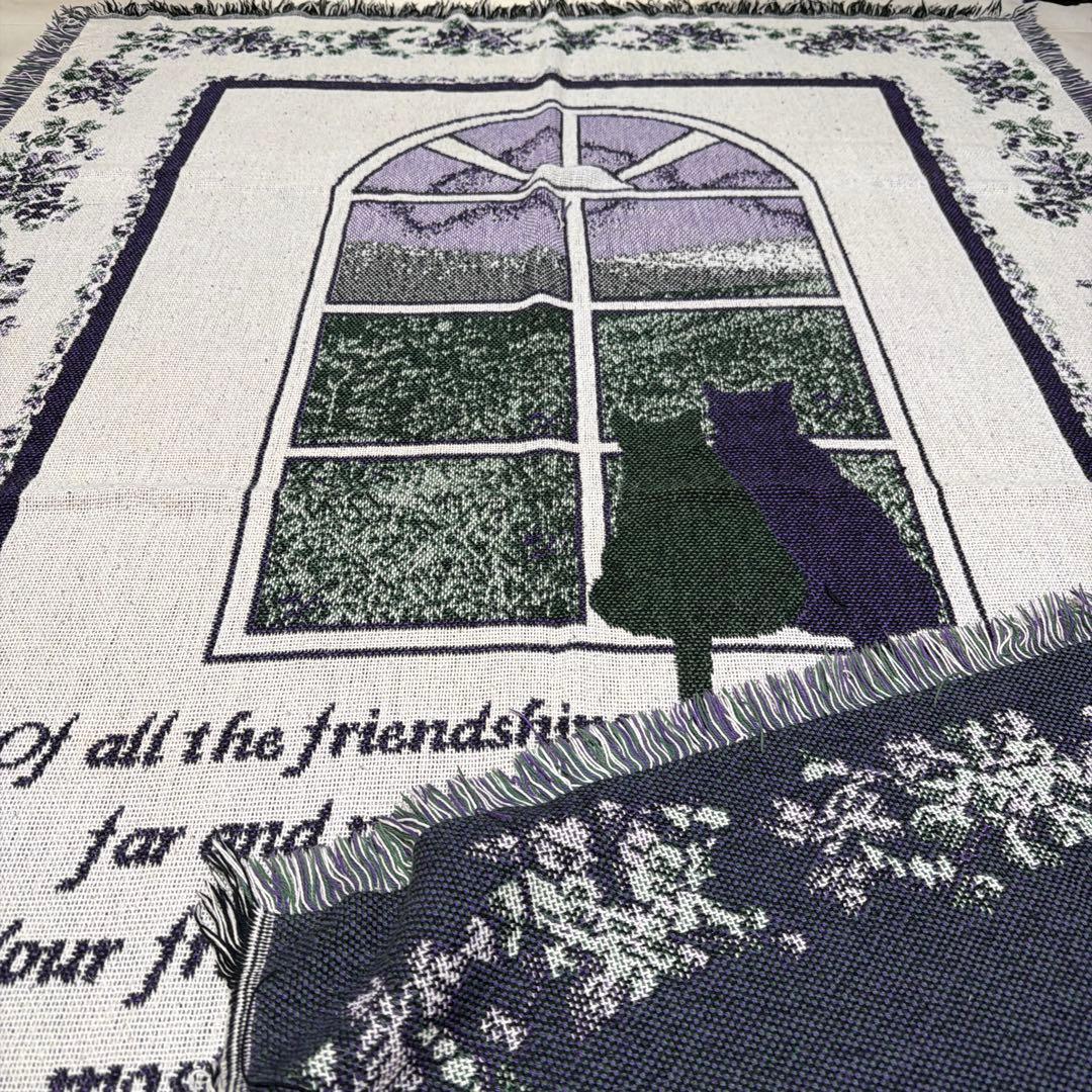 花　猫　マルチカバー　ソファカバー　ヴィンテージラグ　190x130