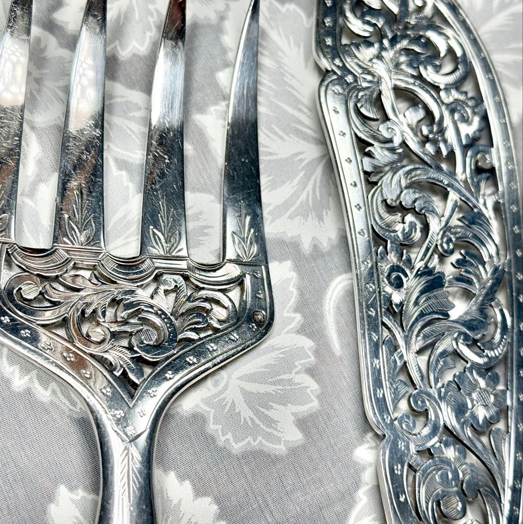アンティーク シルバー サーバーフォーク&ナイフ 純銀