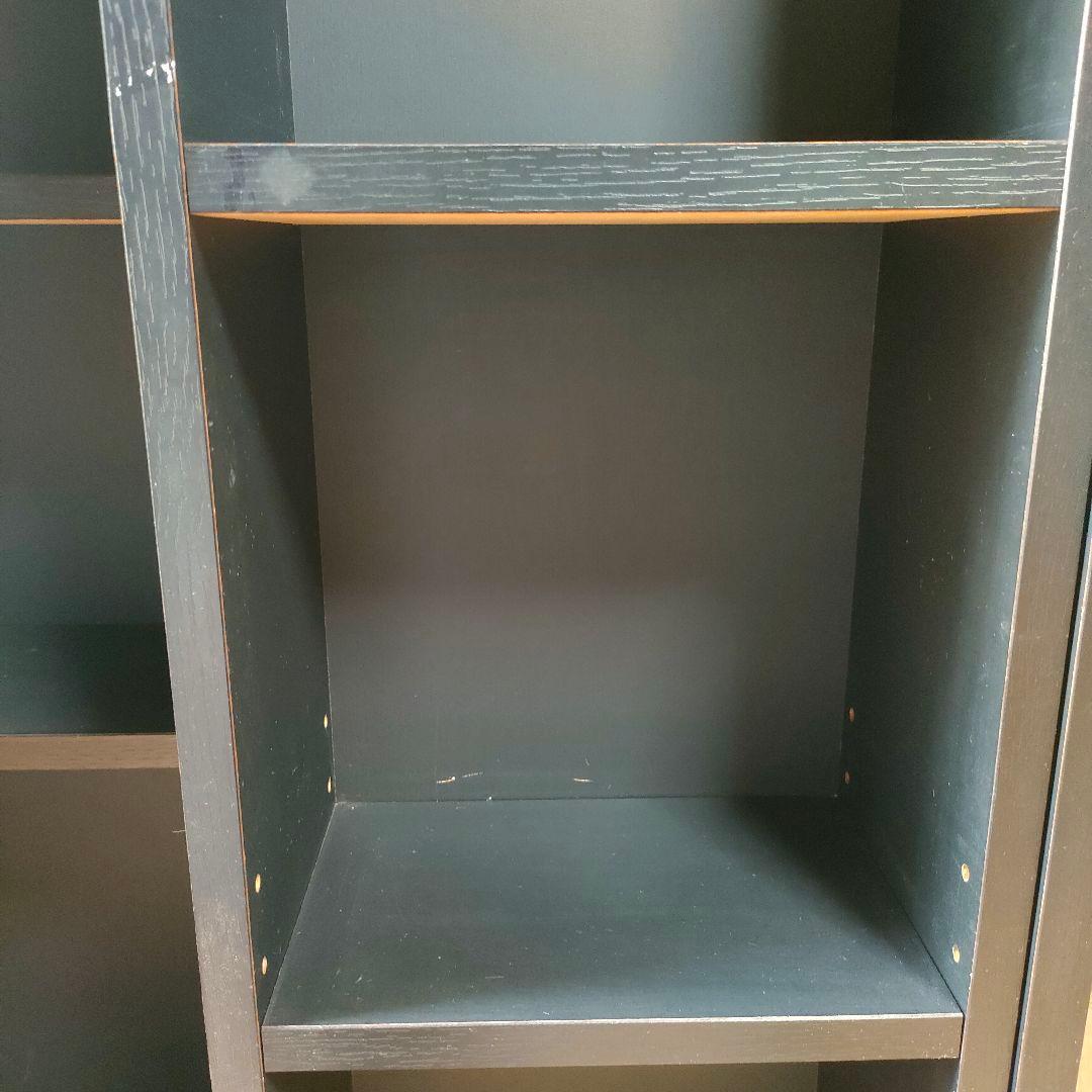 【昭和レトロ】黒の木製本棚 6段 スライド式 前後二列 ブラック木製本棚