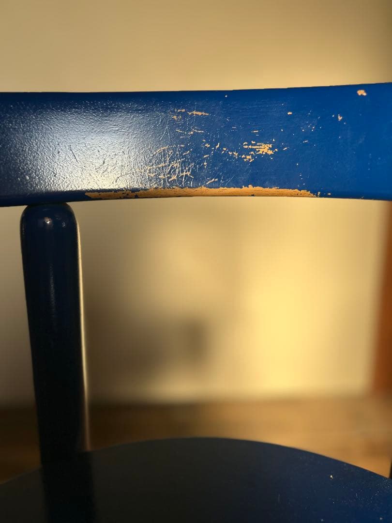 昭和40年代 青い木製スツール 無垢材 丸椅子 レトロ 学校家具