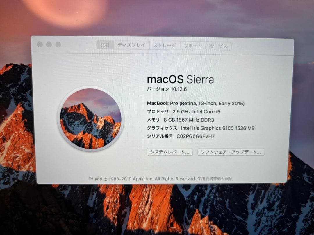 Apple MacBook pro 13.3インチ Core i5, A1502