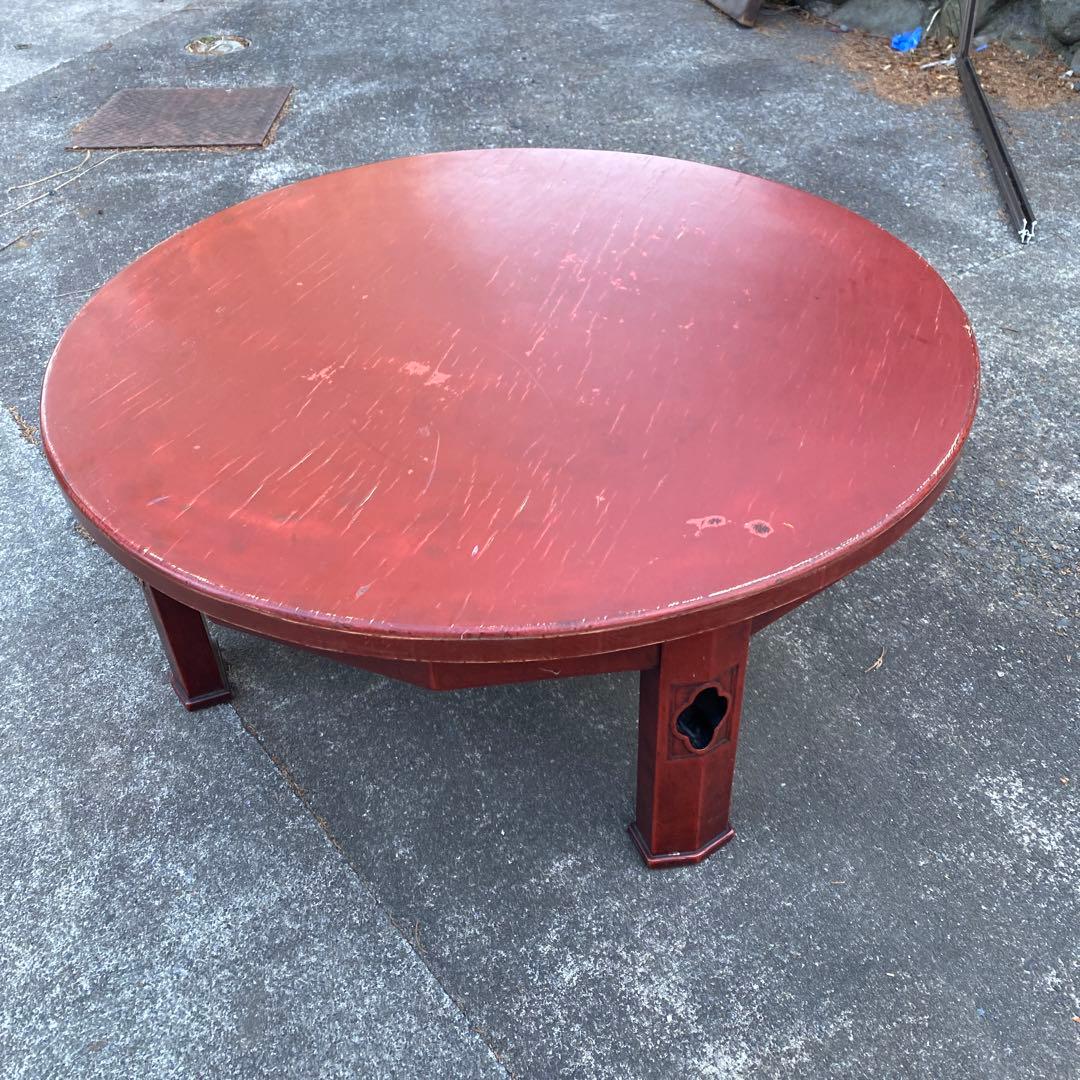 丸座卓　円卓　ちゃぶ台　75cm　朱色　中国美術