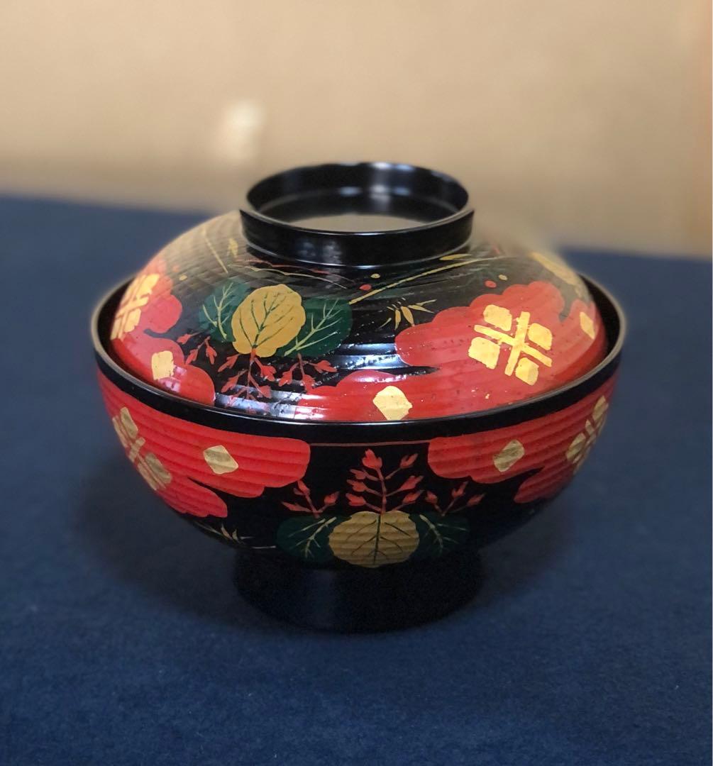 《レ》懐石 正法寺蒔絵 煮物椀5客 塗師 岡本陽斎 共箱 元箱 251125え6