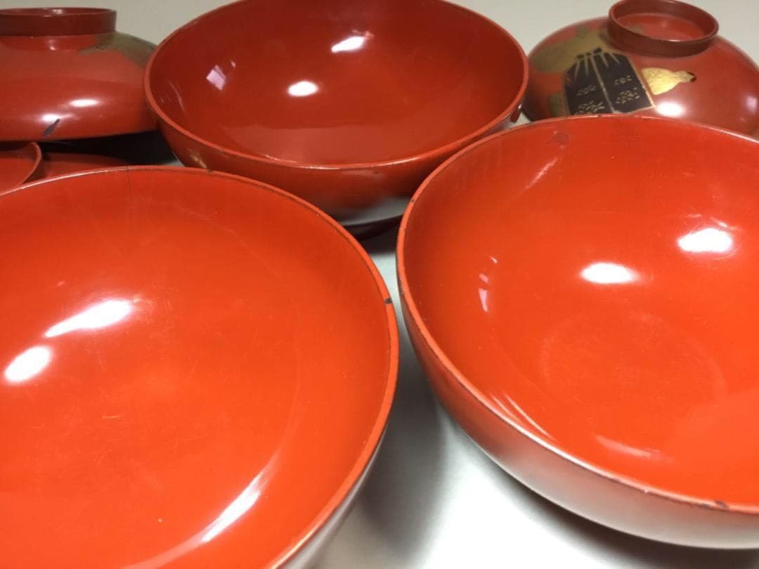 漆器◆雛人形文 / 吸い物椀３客◆傷みあり 雛コレクション 立ち雛 和食器