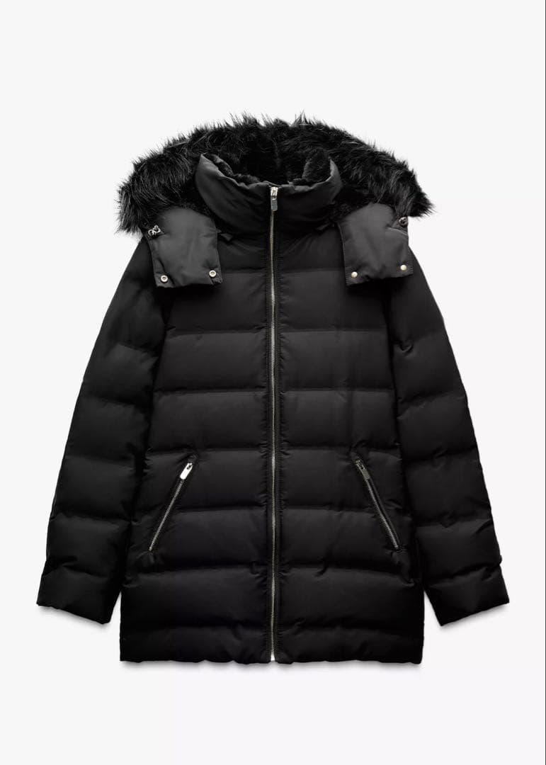 ZARA　セミロング丈フード付きダウンジャケット　完売商品