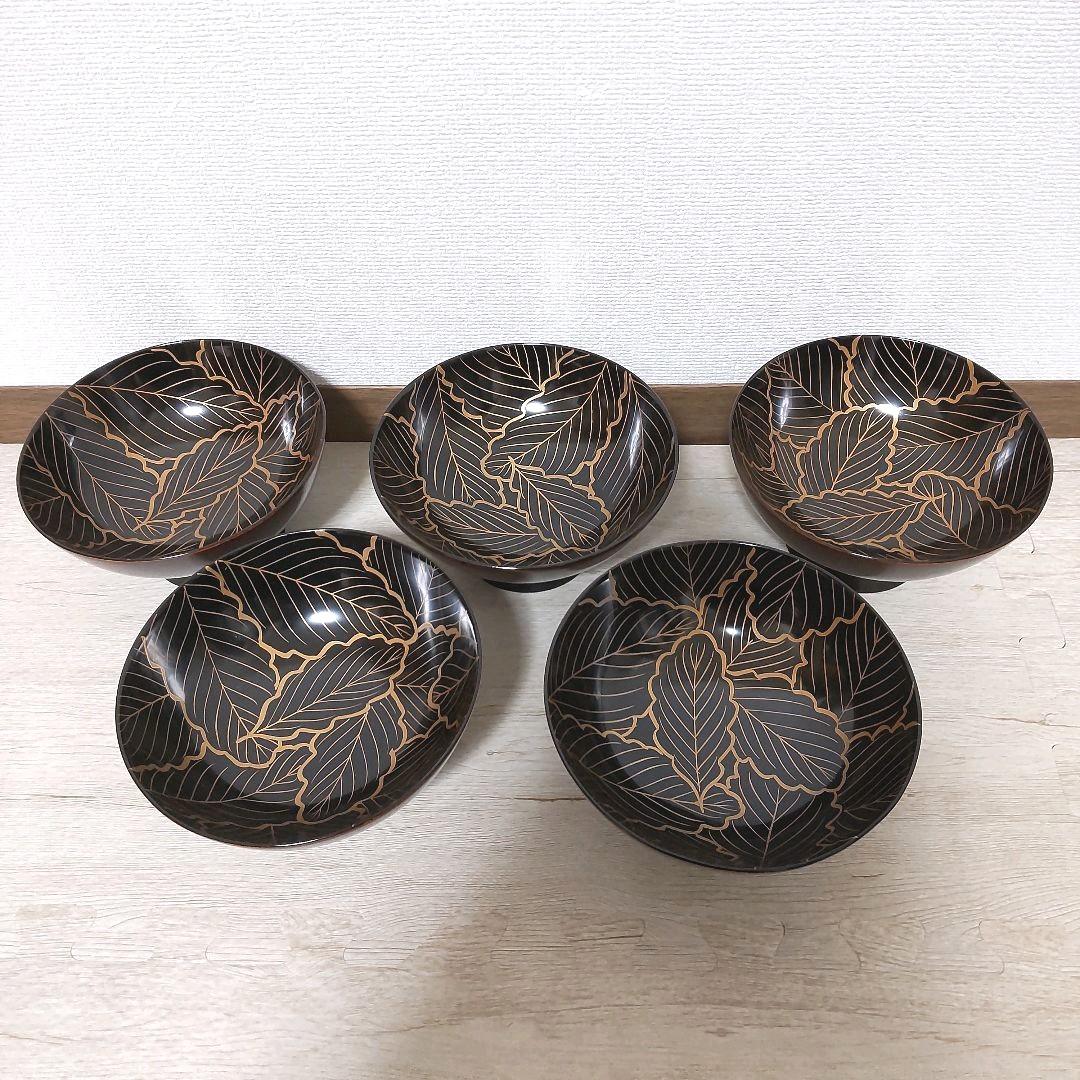 お値下げしました、柏に団栗　蒔絵　吸物椀　5客組