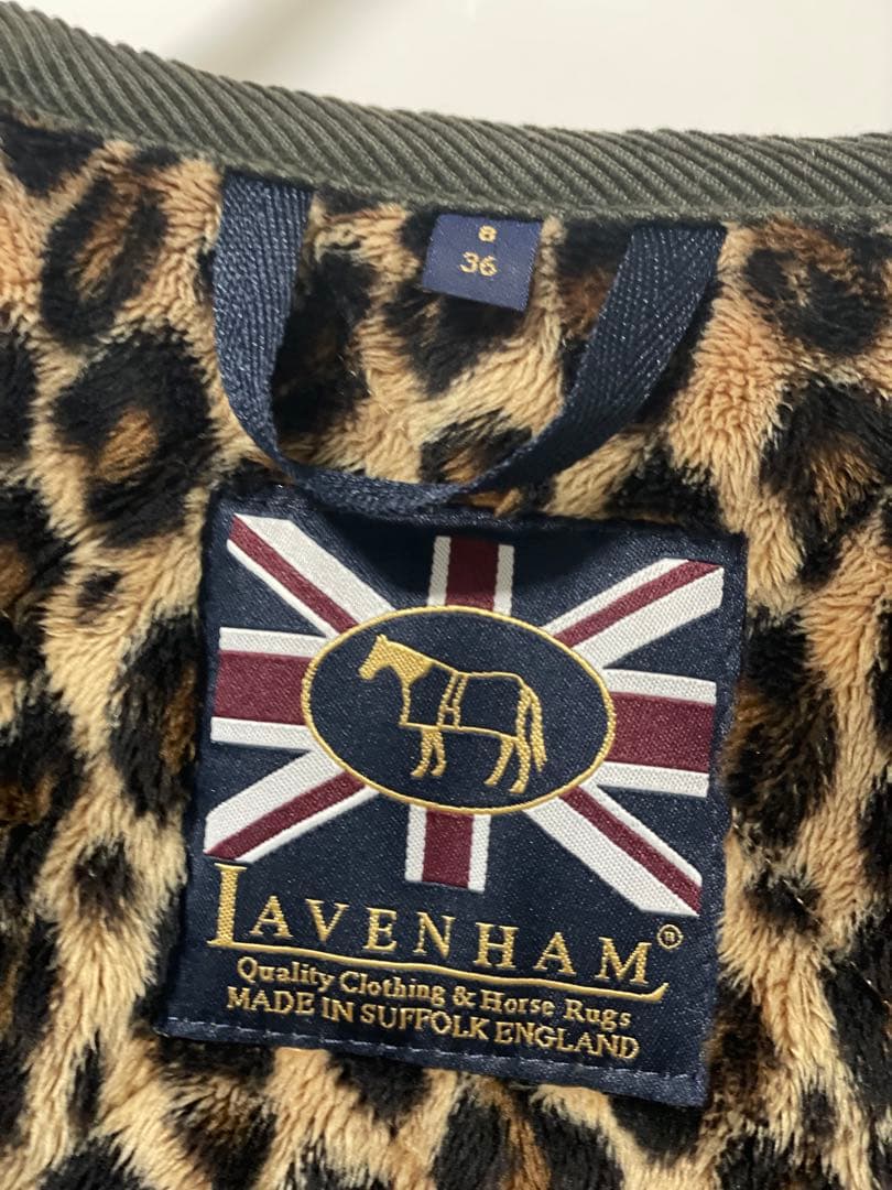 美品LAVENHAMラベンハム　ノーカラー レオパード キルティング コート