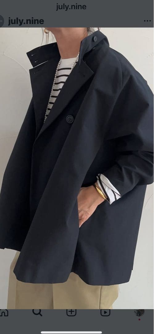 JULY NINEスタンドカラー　ハーフコート　ネイビー