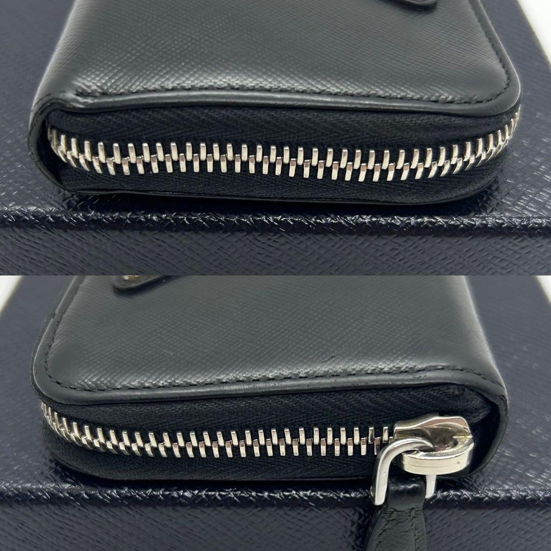 【美品】プラダ コンパクト財布 ケース レザー ラウンドファスナー 黒
