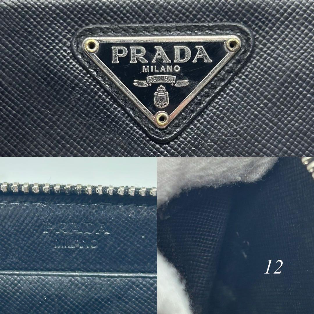 【美品】プラダ コンパクト財布 ケース レザー ラウンドファスナー 黒