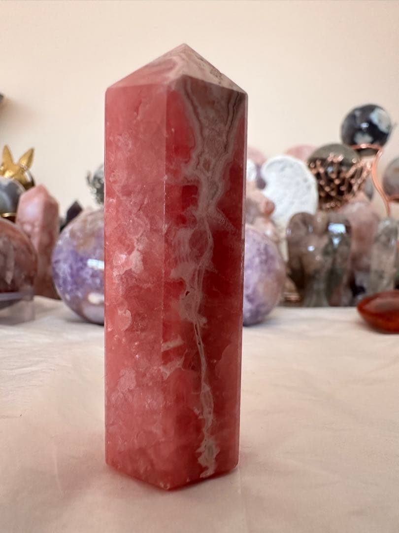 高品質　インカローズ　ロードクロサイト　タワー　六角柱