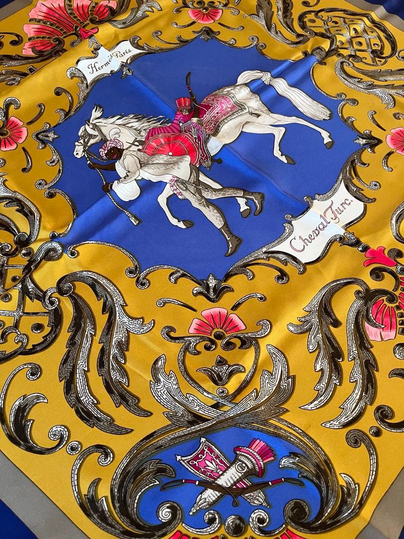 エルメス カレ90 箱あり　正規品　ネイビー　黒人　馬柄　馬　HERMES