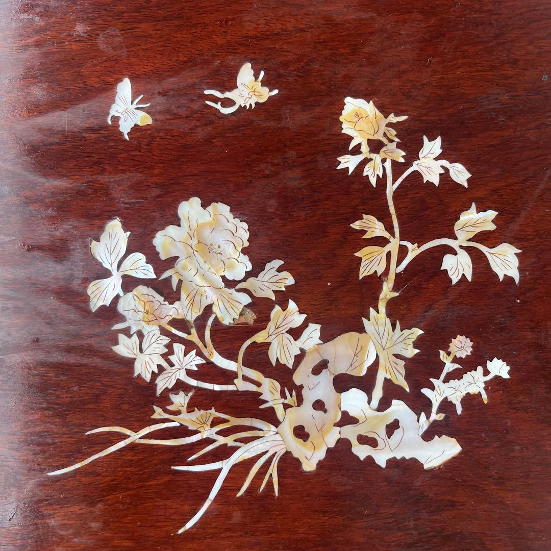 希少◆中国 唐木 螺鈿 青貝 螺鈿象嵌 花梨　ネストテーブル