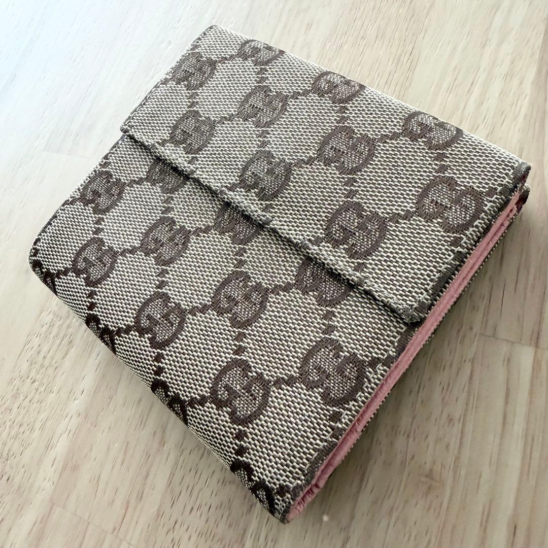 Gucci GGパターン 二つ折り財布 ベージュ/ピンク