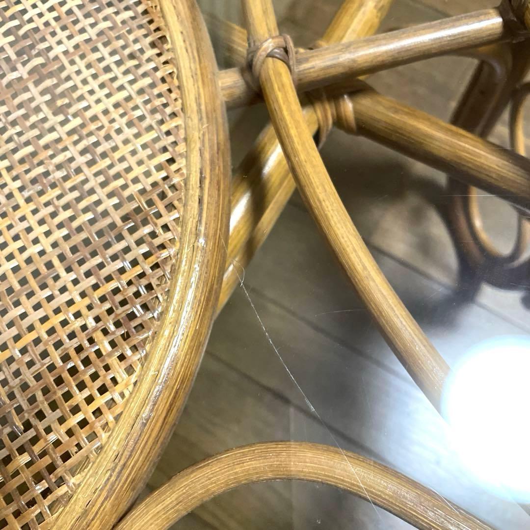 天然籐家具 ナチュラルラタン製ガラステーブル 丸テーブル 円形大判レトロモダン