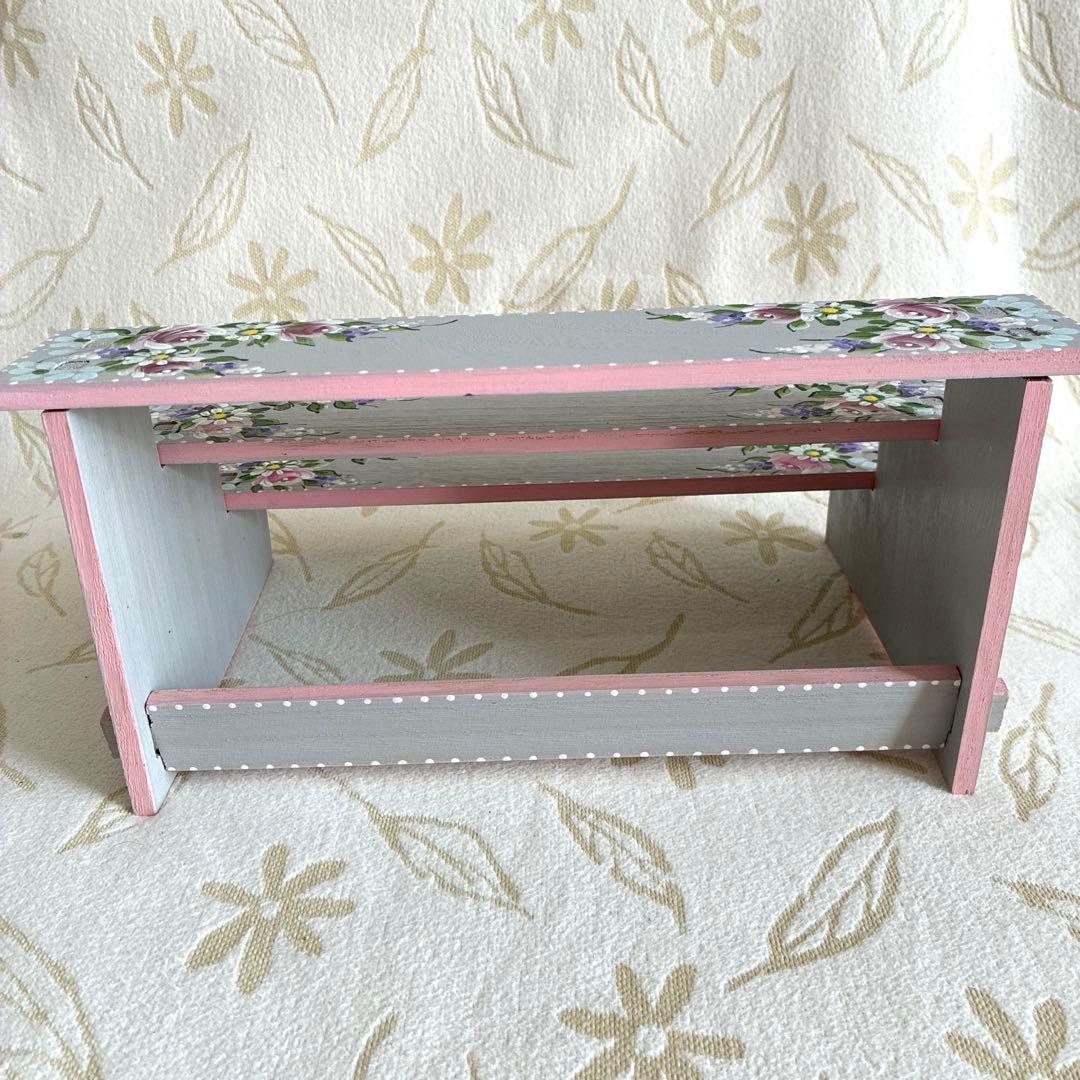 トールペイント 木製3段傾斜シェルフ、キャニスターラック、ディスプレイスタンド