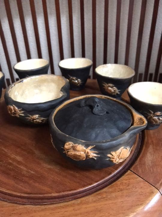 希少 幻の一品 名工 中川鷺脚 造 鷺脚焼 蟹彫刻 細密彫刻 煎茶器