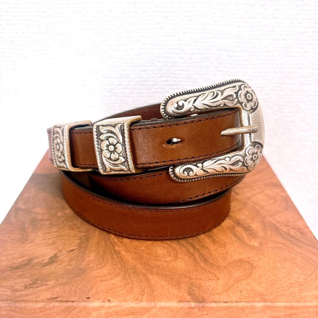 美品 J&M Davidson レザー ベルト ウエスタン バックル シルバー