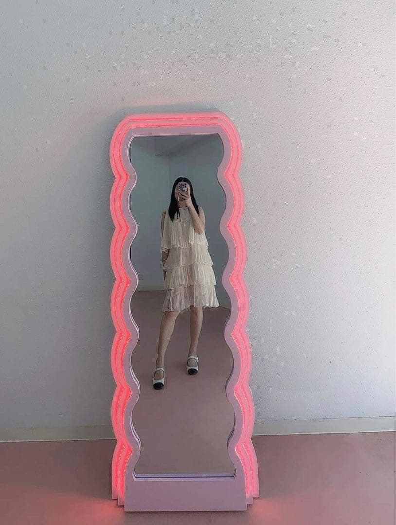 LED付　ウェーブミラー　姿見鏡 ミラー 全身鏡　160cm x 60cm