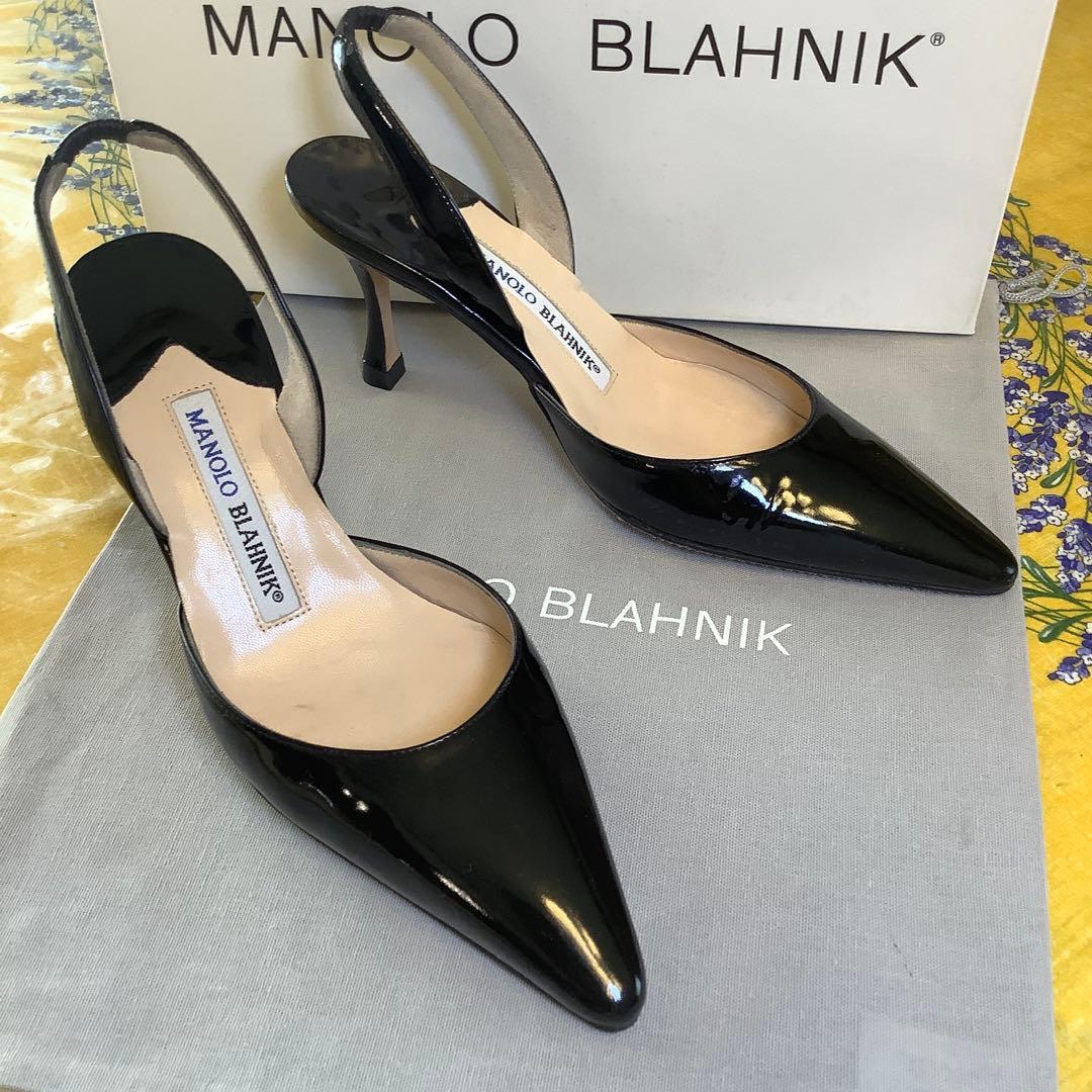 極美品! マノロブラニク 定番キャロリン スリングバック 極上パテント 21cm