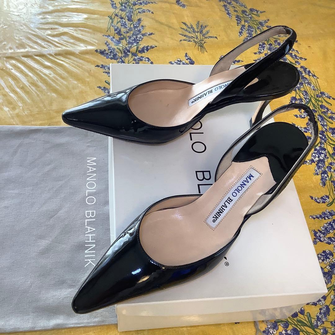 極美品! マノロブラニク 定番キャロリン スリングバック 極上パテント 21cm