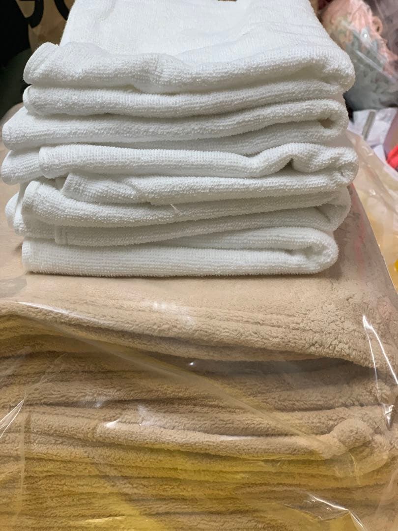 m*u様 コットン製タオルセット ホワイト ベージュ