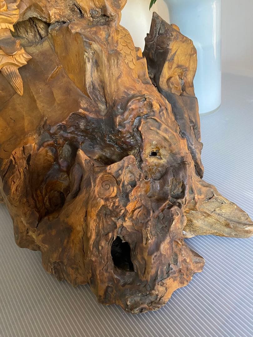 木製　龍　置物　木彫り　彫刻　ドラゴン　一刀彫　オブジェ