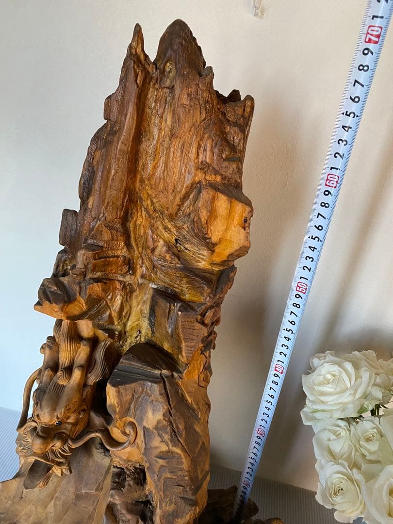 木製　龍　置物　木彫り　彫刻　ドラゴン　一刀彫　オブジェ