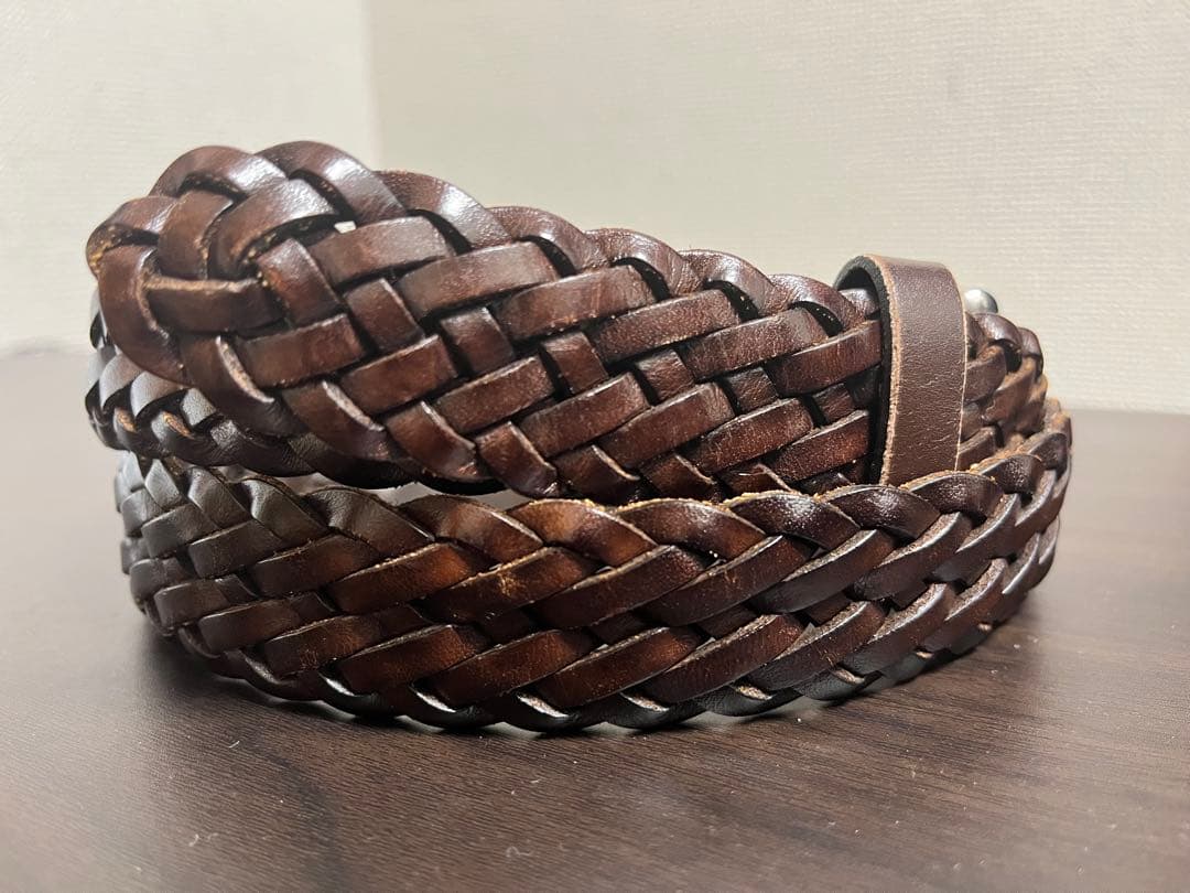 Anderson’s ダークブラウン レザー編み込みベルト 80cm 幅3cm