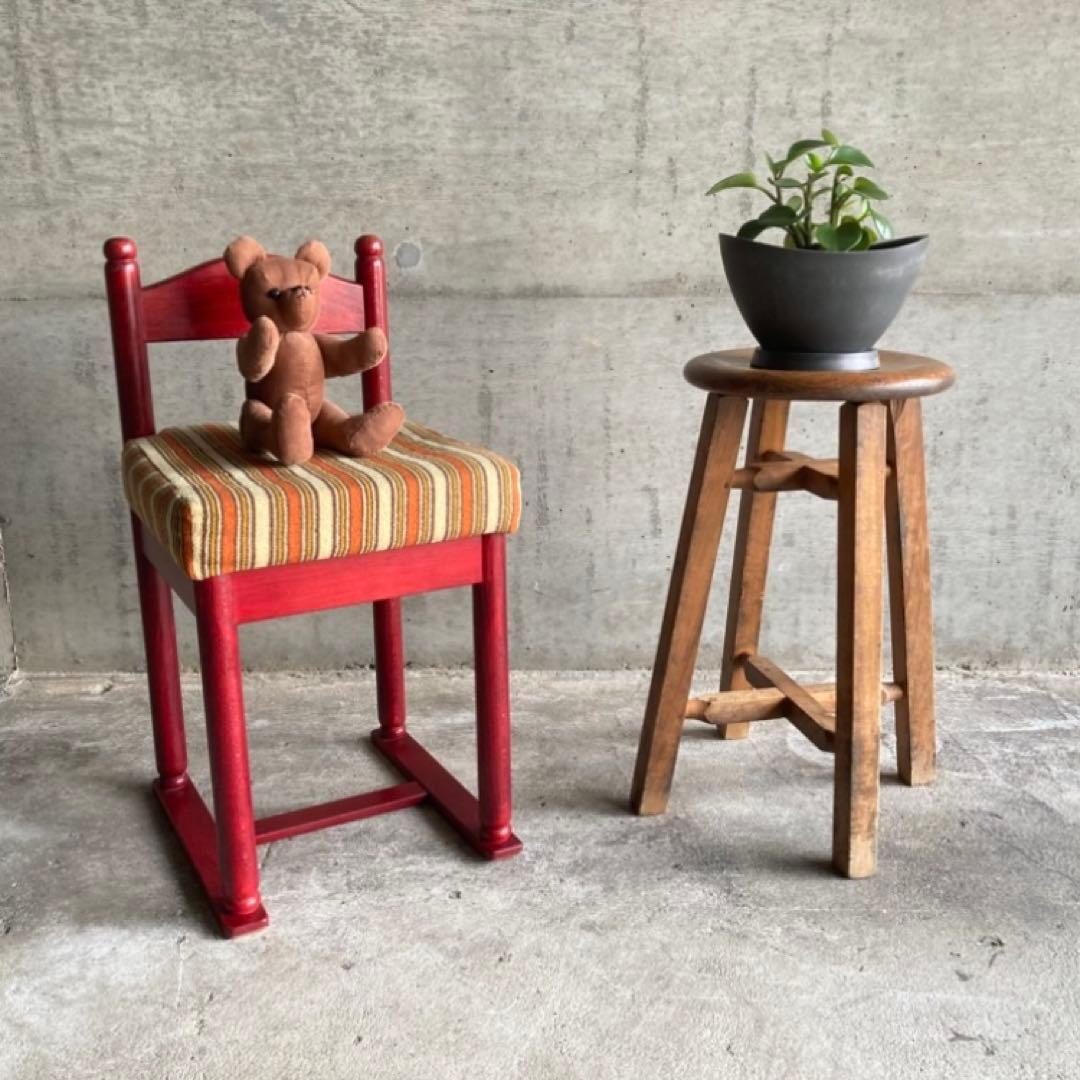 子供椅子 チェア 赤 ストライプ ボーダー 木製 家具 レトロ
