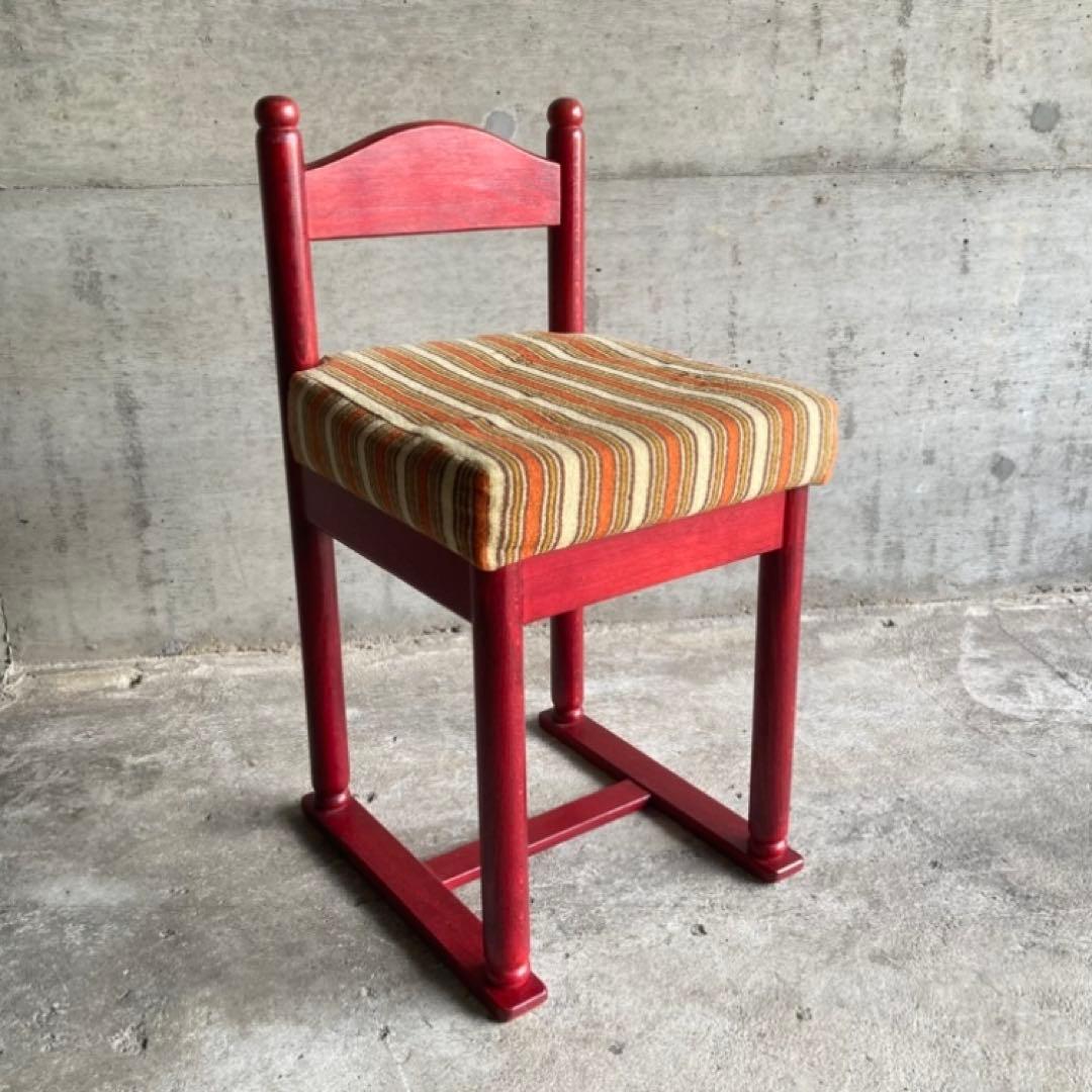 子供椅子 チェア 赤 ストライプ ボーダー 木製 家具 レトロ