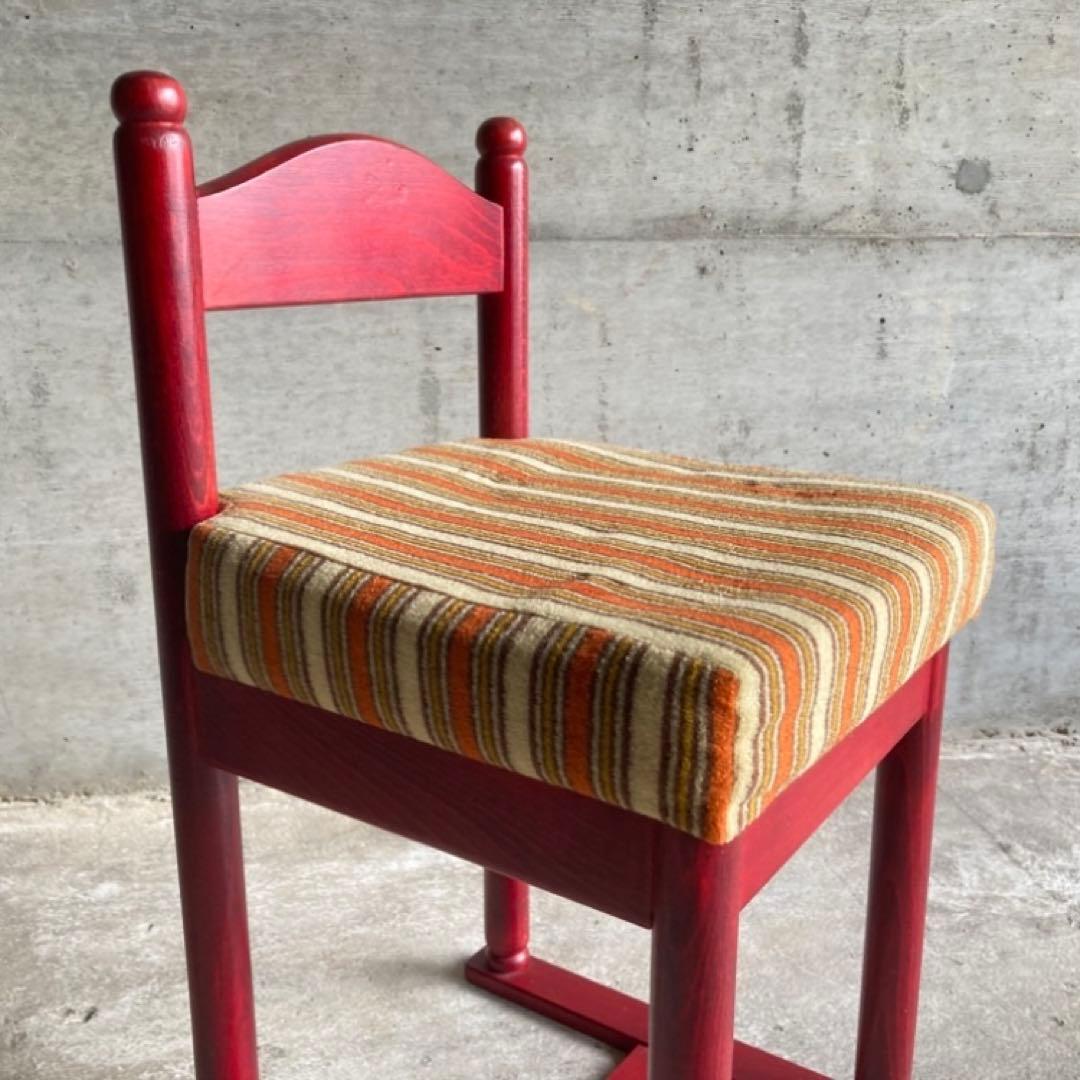 子供椅子 チェア 赤 ストライプ ボーダー 木製 家具 レトロ