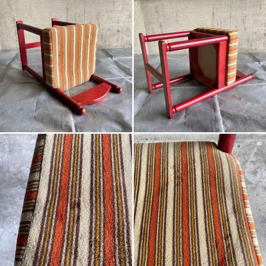 子供椅子 チェア 赤 ストライプ ボーダー 木製 家具 レトロ