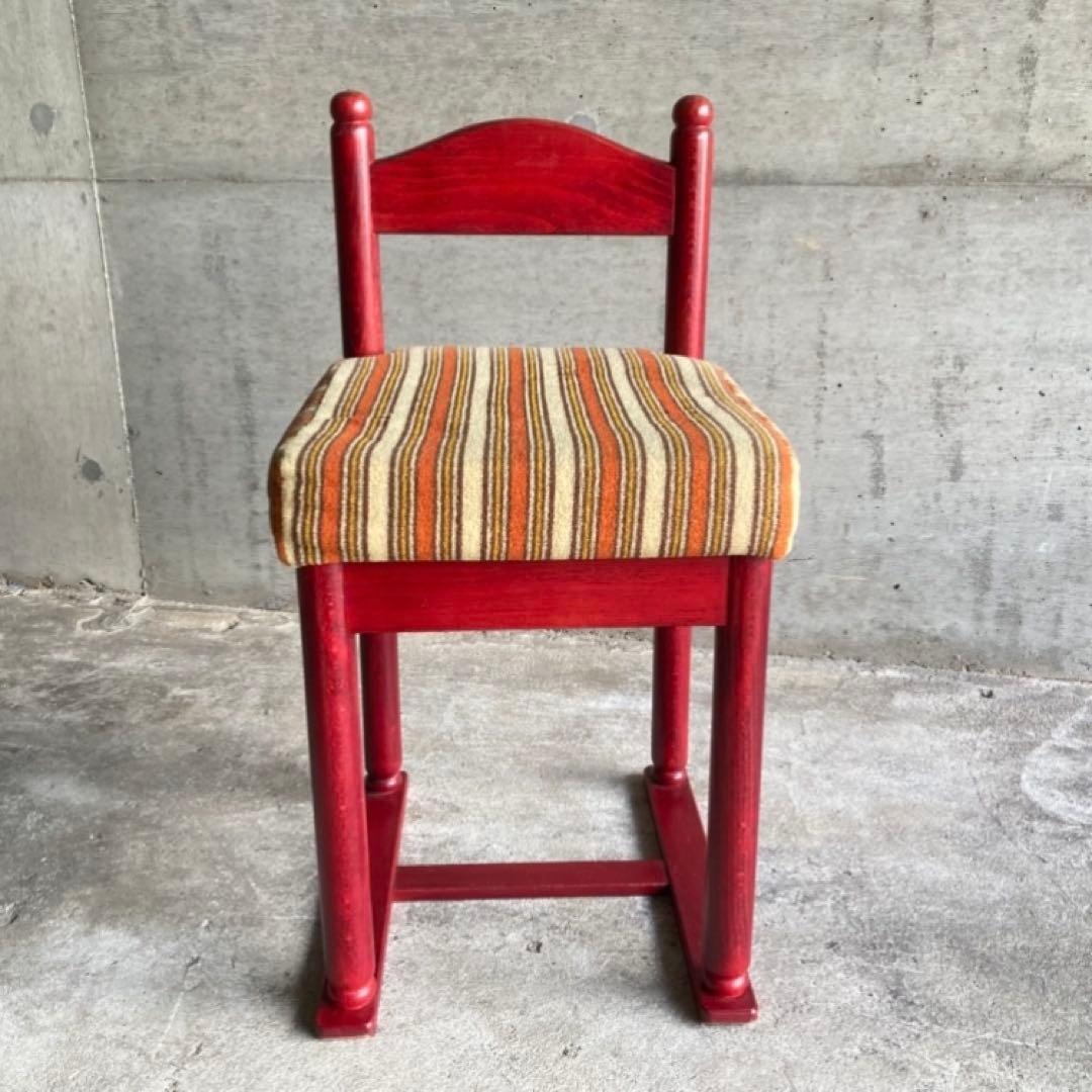 子供椅子 チェア 赤 ストライプ ボーダー 木製 家具 レトロ