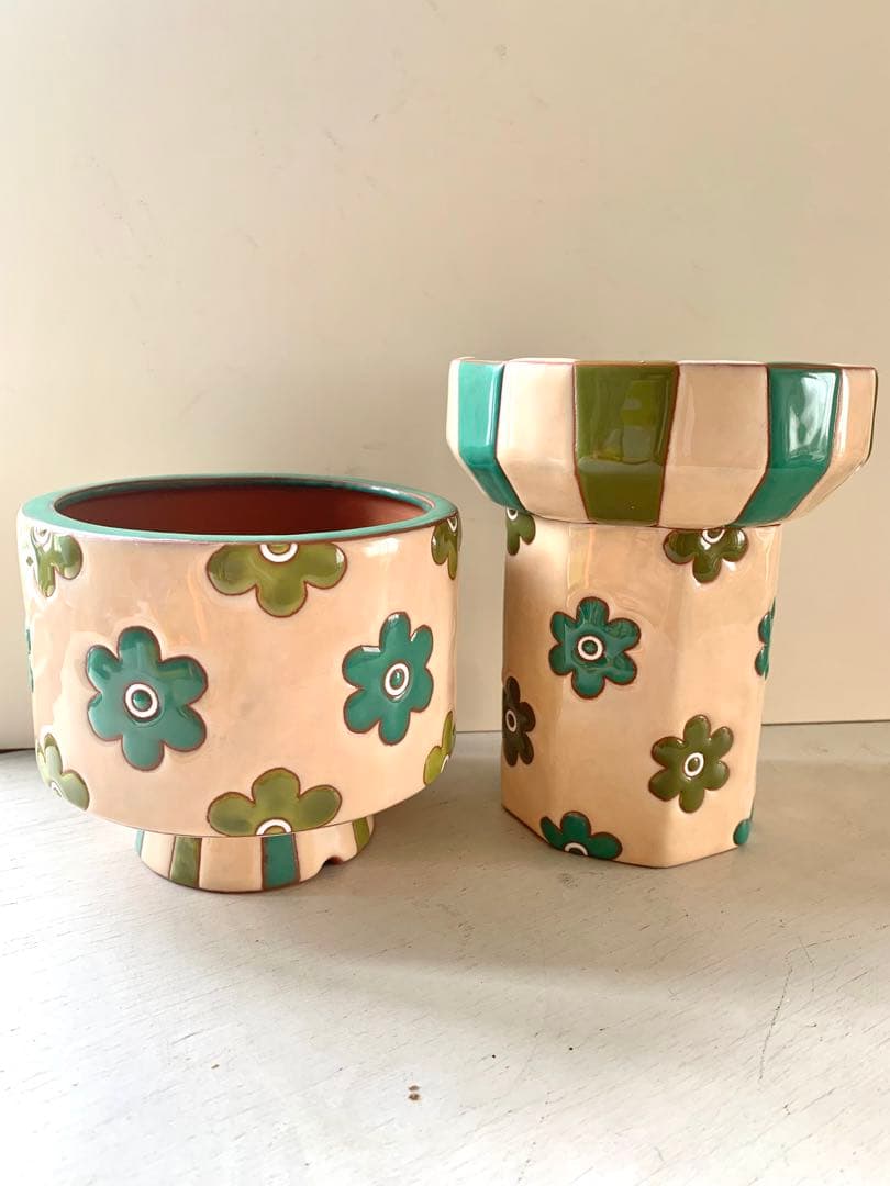 多肉植木鉢花柄2点セット✳︎テラコッタポット　プランター観葉植物