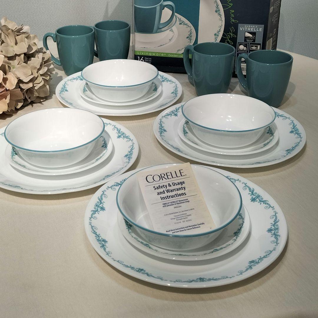 コレール　アメリカ　ガーデンレースミントブルー　16ピースセット