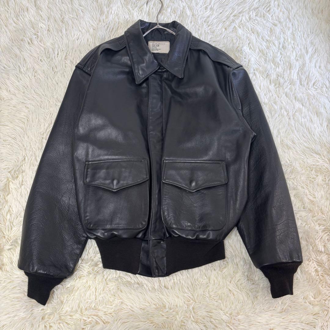希少✨90's レザージャケット A-2 フライト　米軍官給品　42 本革　黒