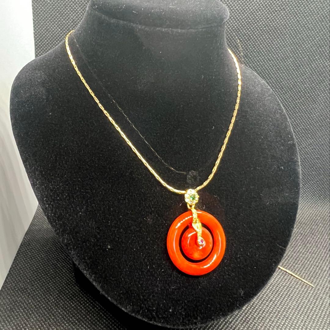 天然オレンジ翡翠の子母平安ボタンのペンダントトップAB1036