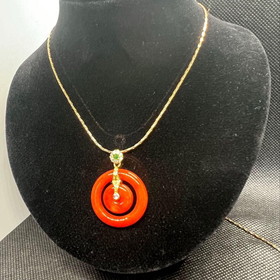 天然オレンジ翡翠の子母平安ボタンのペンダントトップAB1036