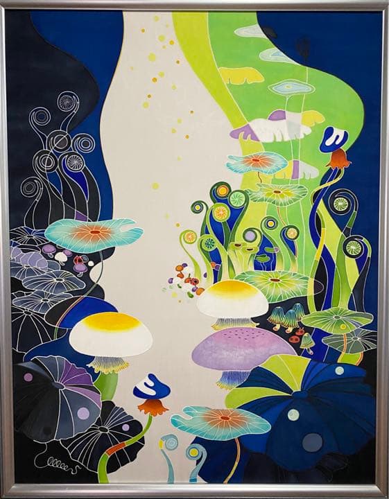 工芸アート　手描き染め友禅技法　額装絹アートパネル作品　F50号