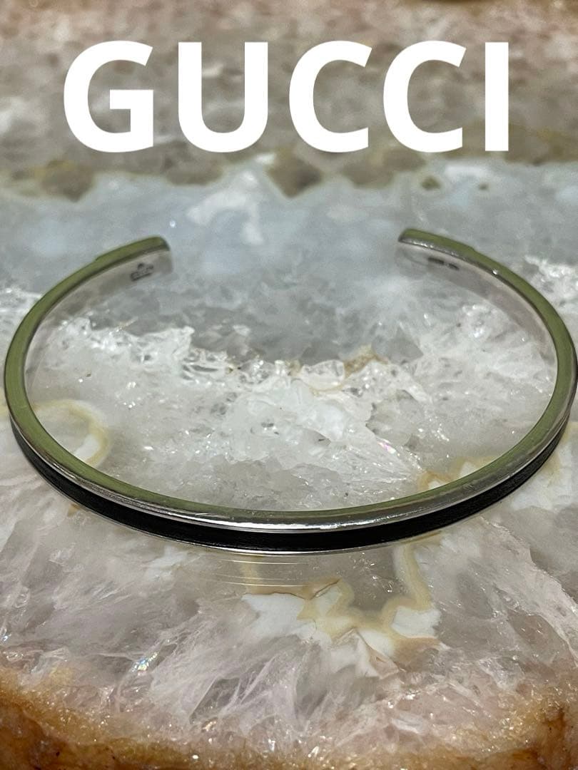 GUCCI グッチ レザー シルバー バングル ブレスレット　希少　ヴィンテージ