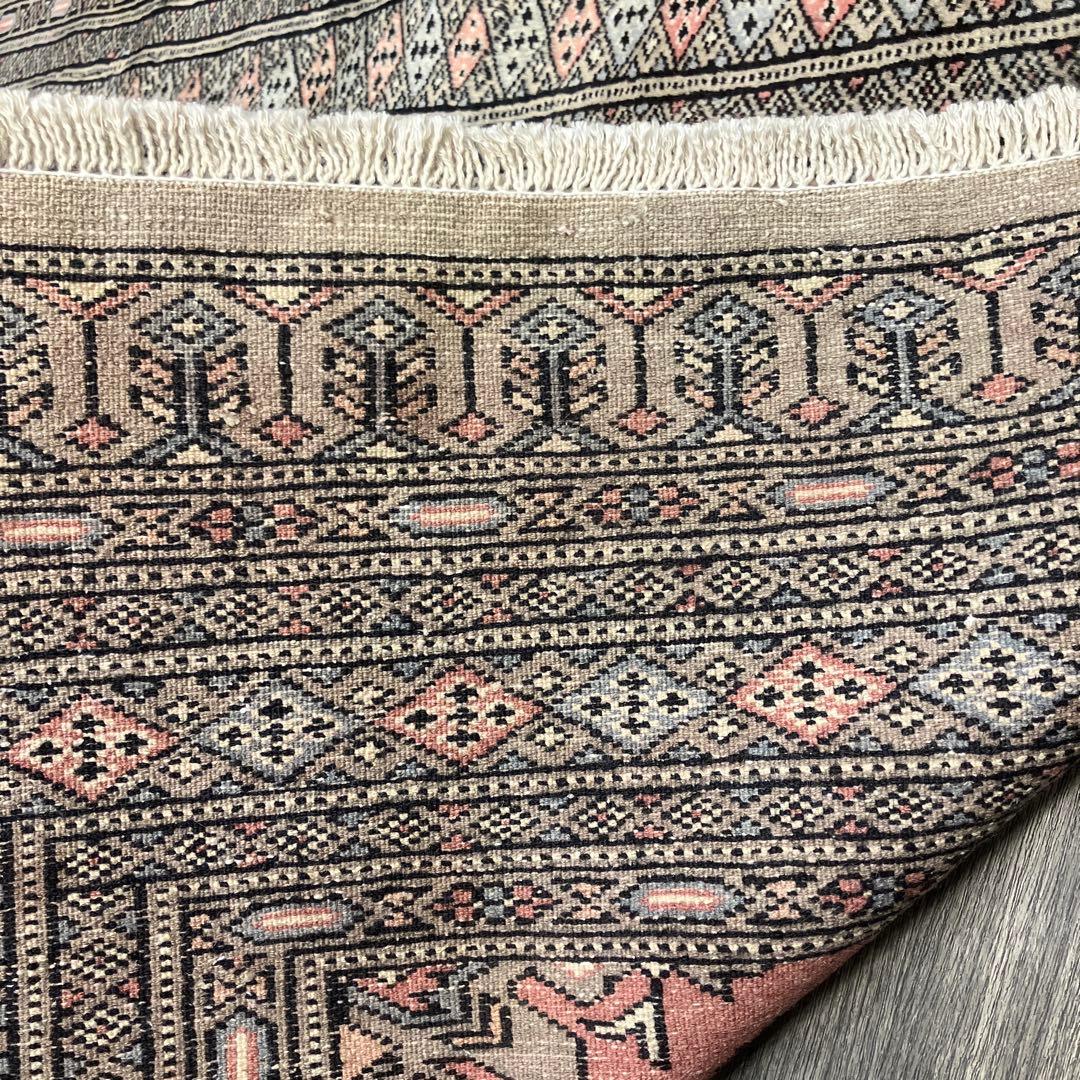 130x90cmカシミリヤンのアンテイーク絨毯トライバルラグ可愛いピンク色合い