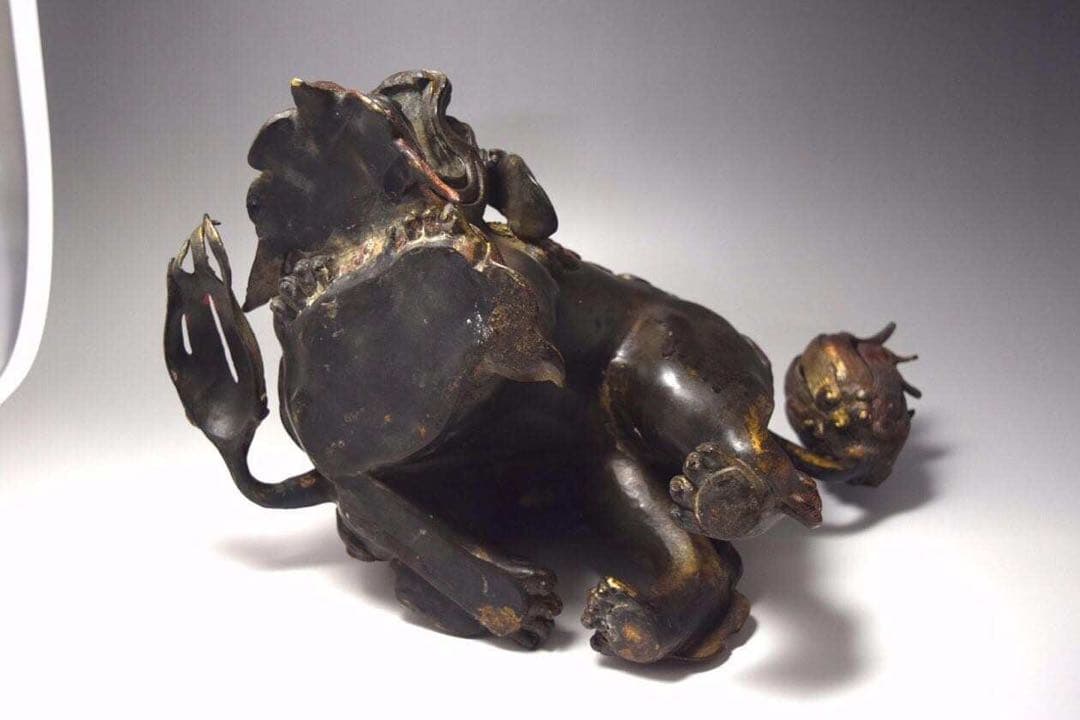 鍍金古銅獅子香爐　美術品　骨董品　金属製　工芸品　香炉