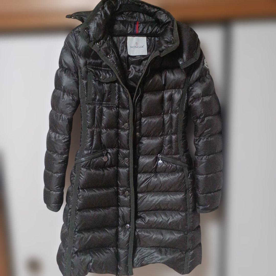 Moncler HERMINEダークグリーンダウンロングコートエルミンヌサイズ0